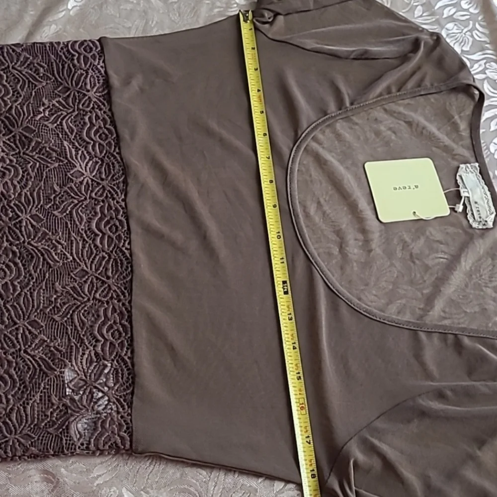 NWT A'reve Lace & Mesh Sheer Stretchy Crop Top in Brown Size Large - Picture 9 of 14